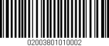 Código de barras (EAN, GTIN, SKU, ISBN): '02003801010002'