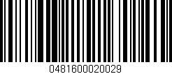 Código de barras (EAN, GTIN, SKU, ISBN): '0481600020029'