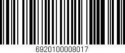 Código de barras (EAN, GTIN, SKU, ISBN): '6920100008017'