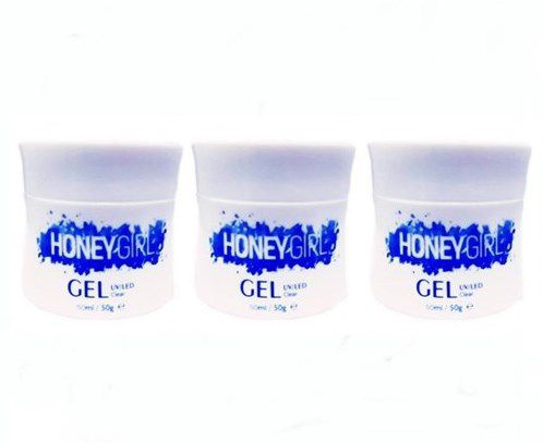 03 Gel Clear Transparente Honey Girl 50 Gr para Unhas Gel e Acrigel Azul