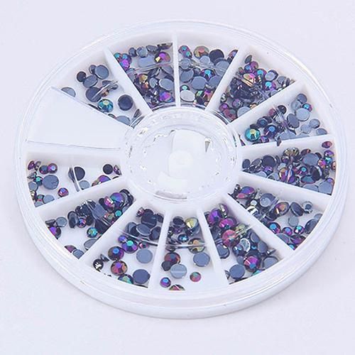 300pcs / Wheel Mixed 2 Tamanho 3d Glitter Cristal Rhinestone Nail Art Tip Decoração