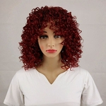 2018 Hot kinky curly african american wigs Medium length Explosive short curly hair Synthetic afro Red wig for women