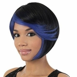 12inches Women's Sexy Short Black Straight Wig Cosplay Party Full Hair Wigs Synthetic short wig Purple bangs