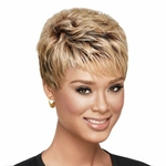 2018hot sale Beautiful boy cut Short wigs for women Straight style Synthetic Blonde Mix Dark Brown wig with bangs