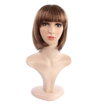 2019 fashionable brown natural black color short Bobo straight fringe Haircut wigs for girls daily use