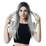 2019 Mulheres sintética peruca longa peruca de cabelo para preto / branco Mulheres gradiente Cosplay Partido sintética moda do cabelo