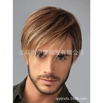 2019 New Foreign Trade Fashion Wig European And American-Style Mens Golden Brown Oblique Bangs Short Straight Hair Chemical Fiber Caps Whole