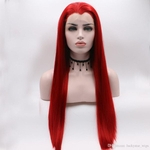 2019 New Style Natural Hairline Red Wig Silky Straight Synthetic Lace Front Wig Heat Resistant Hair for Women Glueless Cosplay Party Wigs