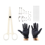 20pcs/set Tongue Nose Belly Button Body Jewelry Piercing Rings Clamp Gloves Needles Tool Kit