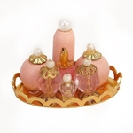 1/12 Miniature Perfume Bottle Dollhouse rosa com bandeja dourada Gostar