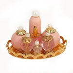 1/12 Miniature Perfume Bottle Dollhouse rosa com bandeja dourada