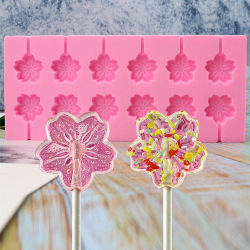 12-buracos Mold Sakura Silicone Lollipop com 20Pcs Varas DIY Fondant bolo de chocolate Cozinha Bakeware