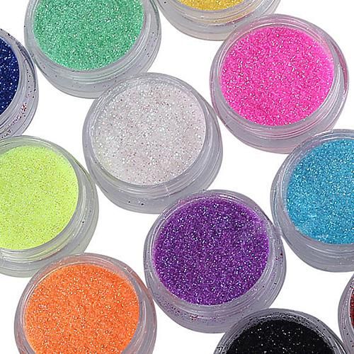 12 Cores Misturadas Nail Art Decoração Glitter em Pó Set para Uv Gel Acrílico Dicas