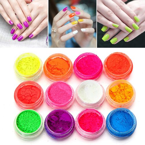 12 Cores Nail Art Tips Uv Gel Fluorescente Poeira Manicure Decor Diy Ferramenta