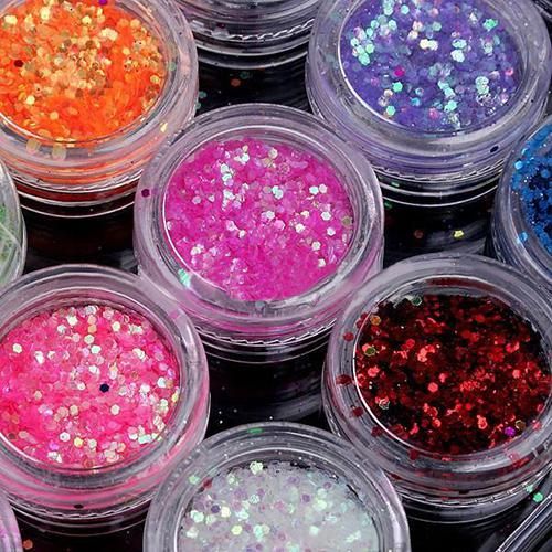 12 Cores Uv Gel Acrílico Diy Glitter Decoração Nail Art Lantejoulas Pó Set