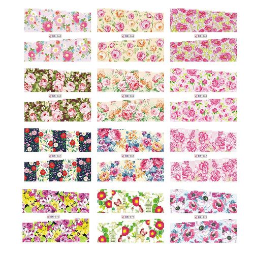 12 Folhas Mulheres Multi-cor Padrão de Flores Nail Art Adesivos Diy Manicure Decalque