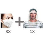 1 Máscara Acrilico Face shield + 3 mascara de tecido