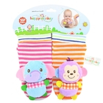 1 par bebê meias listradas confortáveis com brinquedo bonito chocalho animal para meninas cor aleatória