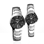 1 Pair Luxury Single Calendar Quartz Stainless Steel Date Wrist Watches BK