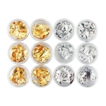 12 PCS Nail Art Gold Silver Paillette Flake Chip Foil DIY Acrílico Gel UV