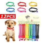 12 Pçs / set Ajustável Dog Cat Bell Collars Pet Nylon Collar com Colar Buckle