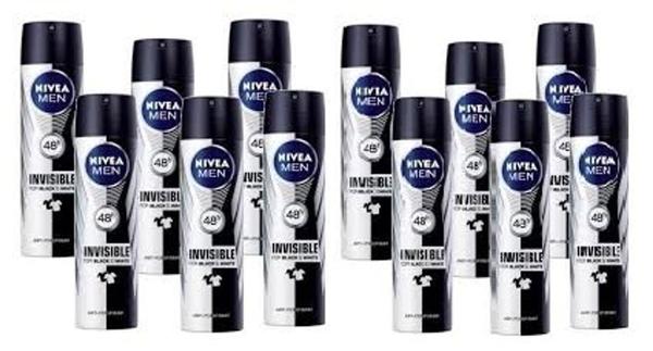 12 UNIDADES Desodorante Nivea Invisible For Black White-Aerossol Antitranspirante Masculino 150ml