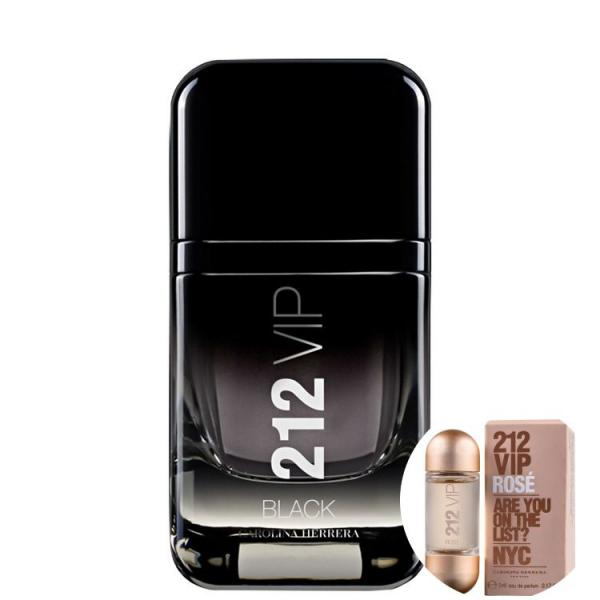 212 Vip Black Carolina Herrera Edp - Perfume Masculino 50ml + 212 Vip Rose Edp Travel Size 5 Ml