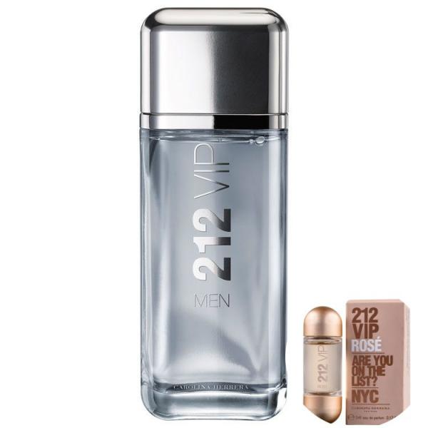 212 VIP Men Carolina Herrera EDT - Perfume Masculino 200ml + 212 VIP ROSE EDP Travel Size 5 Ml