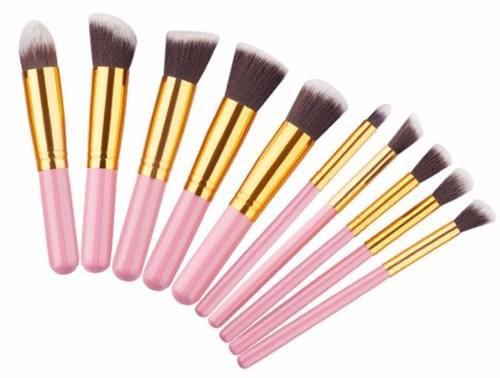 10 Kits - Kabuki Maquiagem Rosa Dourado