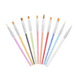 10 pcs Acrílico Prego Escovas Profissionais Prego Ferramentas Gel UV 3D Nail Art Design Pintura Desenho Liner Pen Set com Acrílico Rhinestone Handle