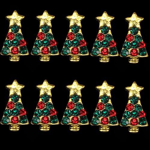 10 Pcs 3d Árvore de Natal Forma Liga Nail Art Sticker Decoração Encantos Studs