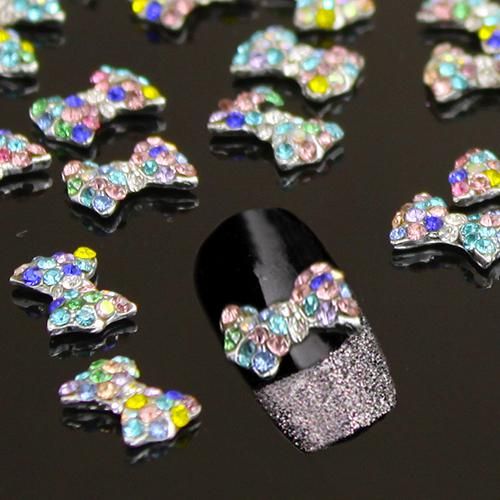 10 Pcs 3d Nail Art Decoração Colorido Arco Liga Jóias Glitter Strass Adesivos