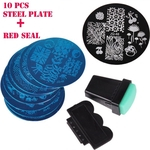 10 Pcs JQ Placa de aço Seal Red Nail Art Stamp imagem Impressão Stamping Placa Template Ferramenta de Bricolage