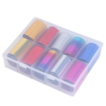 10 Rolls / Caixa de Transferência Nail Art Stickers Mix-Cor Foil Starry Sky Glitter Prego Wraps TZ15