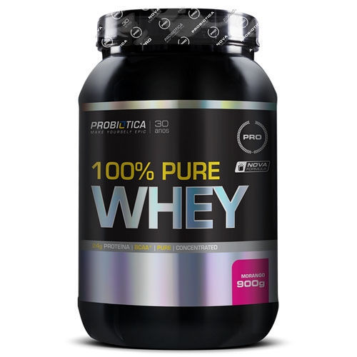 100% Pure Whey Protein Probiótica Morango Pote 900g