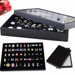 100 Slots Ring Brinco Velvet Jewelry Display Stand Tray Holder Organizer Rack