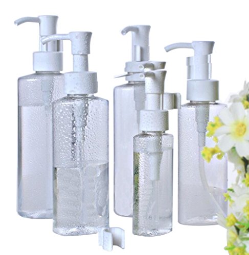 (200ml) - 3PCS Transparent Cosmetic Flat Shoulder Pump Bottle With Locking System-Lotion Cream Cleansing Oil Dispenser Make Up Cosmetic Container Hold