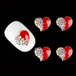 10pcs Amor Vermelho Coração Glitter Strass Liga 3d Etiqueta Do Prego Arte Decoração Diy