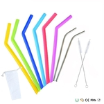 10pcs / Set Eco-friendly Stainless Steel Silicone Thicken Beber Set Straw Kitchen and dining room