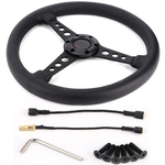 14in/350mm for MOMO Style 6-Bolt Black Leather Racing Steering Wheel Black Stitching with Horn Button