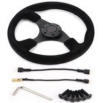 14in/350mm for MOMO Style 6-Bolt Black Suede Racing Steering Wheel Black Stitching with Horn Button