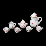 15pcs Dollhouse Miniature Dining Ware Porcelain Tea Set Dish Cup Red Cherry