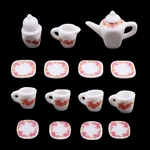 15pcs Dollhouse Miniature Dining Ware Porcelain Tea Set Dish Square Plate