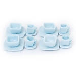 16 Pçs Casa De Bonecas Em Miniatura Quadrado Jantar Ware Porcelana Conjunto Chá Prato Copo Placa Azul Claro
