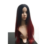 16 inches Women's Long Straight Full Wig Heat Resistant Hair Black Ombre Red cosplay wig animation Harajuku gradually black red