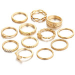 12pcs Knuckle Rings Set, Stylish Retro Esculpida Liga Vários Tamanhos Anéis De Dedo Ajuste Para Mulheres Meninas, Ouro
