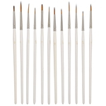 12PCs Nylon Brush Drawing Pen Art Supplies Painting Tool White Wooden Rod for Craft Collection
