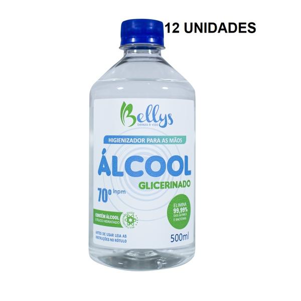12un Alcool 70 Liquido 500ml Higienizador Antisséptico Belys - Bellys
