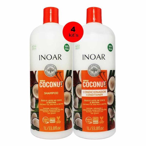 4 Kits Shampoo e Condicionador Bombar Coconut 1l - Inoar