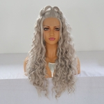 24 \\ '\\' Lace Front Grey Silver Wig ondulado peruca sintética resistente ao calor encaracolado perucas cosplay sem prática cabeça